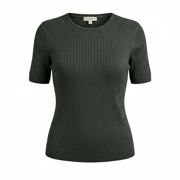 Laura Scott Sweaters - Laura Scott Vintage Black Short Sleeve Cable Knit Sweater